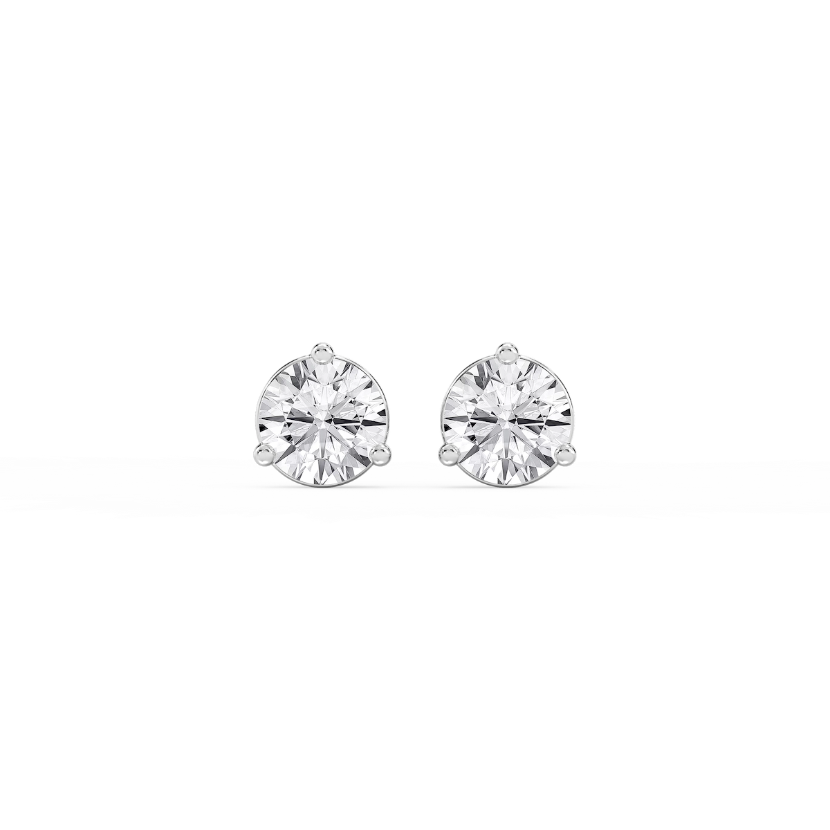 Round Lab Grown Diamond Three Prong Basket Threaded Stud Earrings