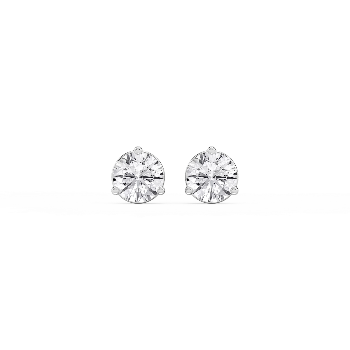 Round Lab Grown Diamond Three Prong Basket Threaded Stud Earrings