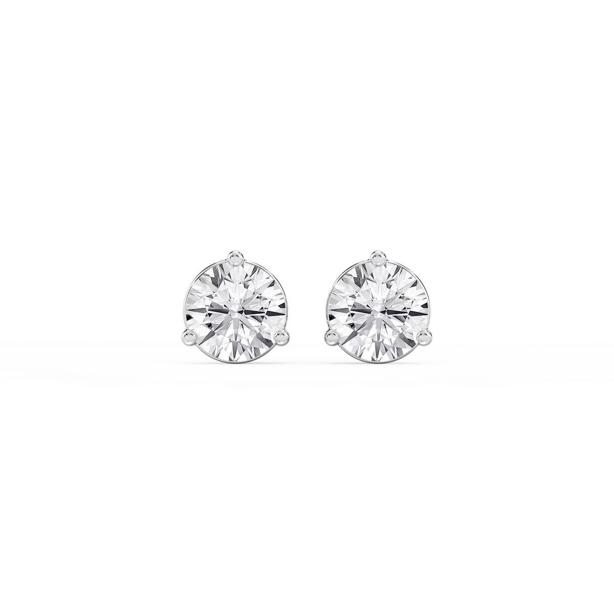 Round Lab Grown Diamond Three Prong Basket Threaded Stud Earrings