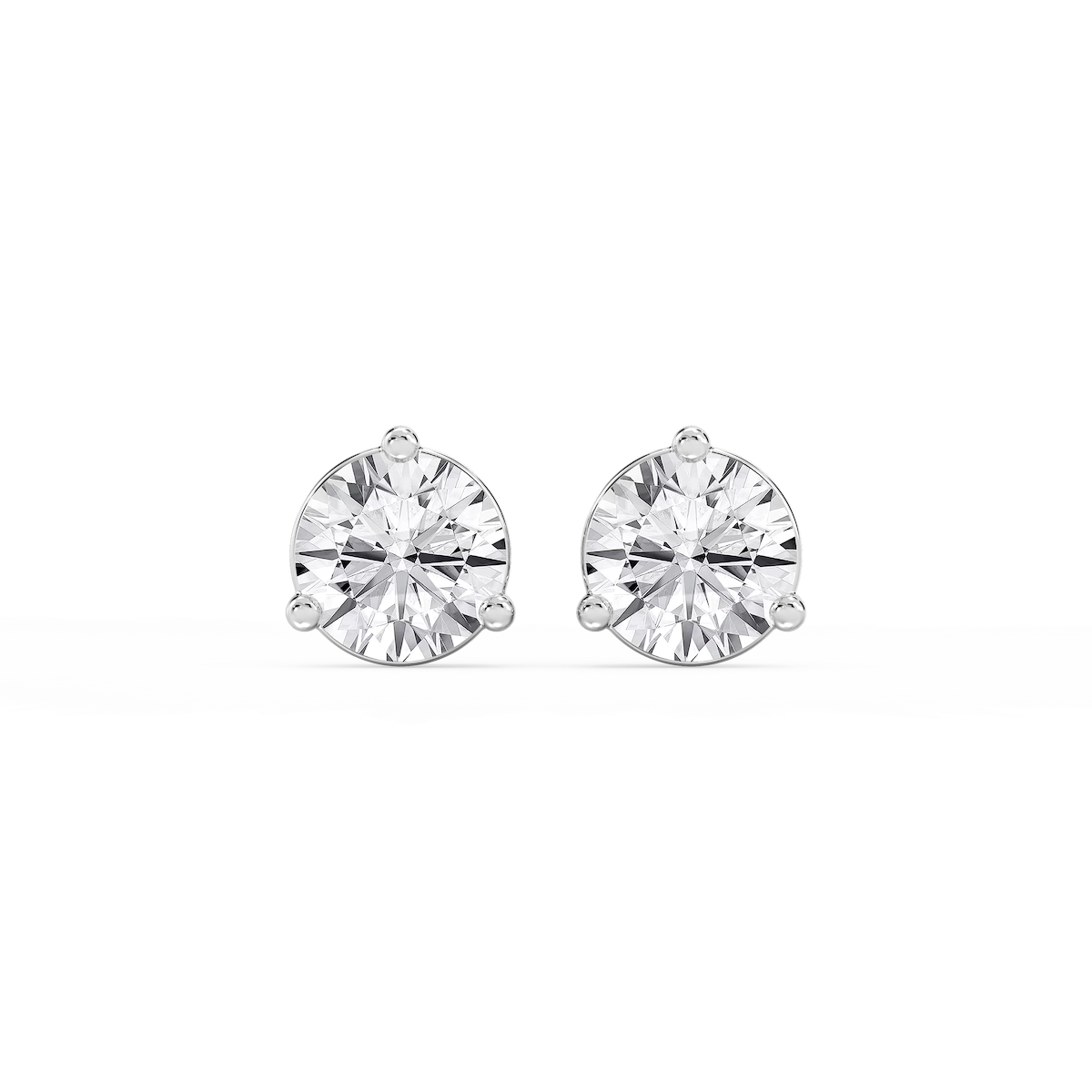 Round Lab Grown Diamond Three Prong Basket Threaded Stud Earrings