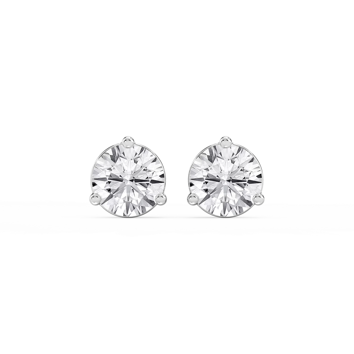 Round Lab Grown Diamond Three Prong Basket Threaded Stud Earrings
