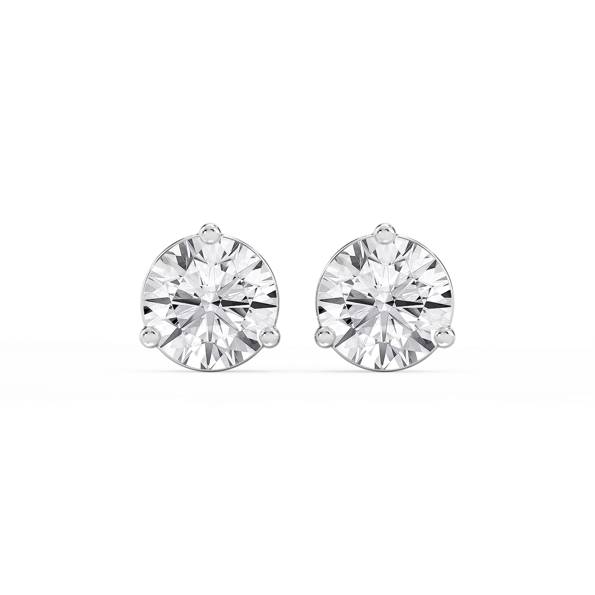 Round Lab Grown Diamond Three Prong Basket Threaded Stud Earrings
