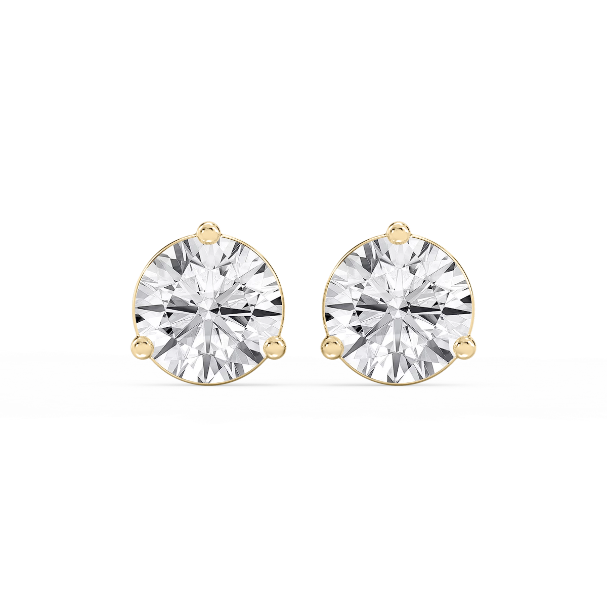 Round Lab Grown Diamond Three Prong Basket Threaded Stud Earrings
