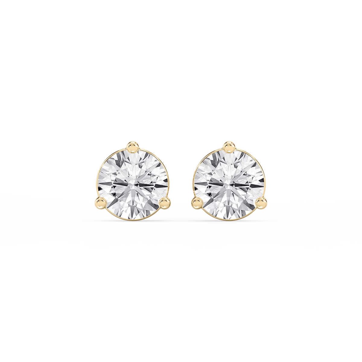 Round Certified Lab Grown Diamond Three Prong Basket Threaded Stud Earrings