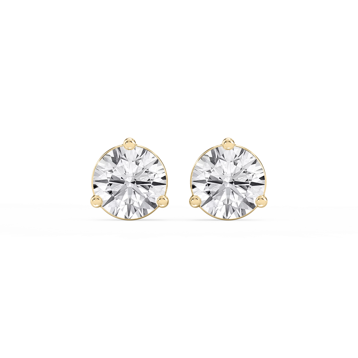 Round Lab Grown Diamond Three Prong Basket Threaded Stud Earrings