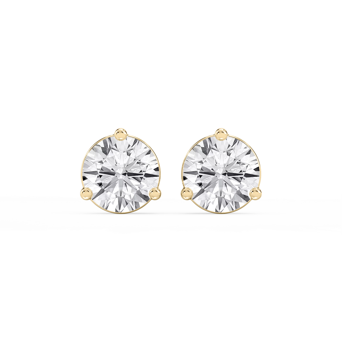 Round Lab Grown Diamond Three Prong Basket Threaded Stud Earrings
