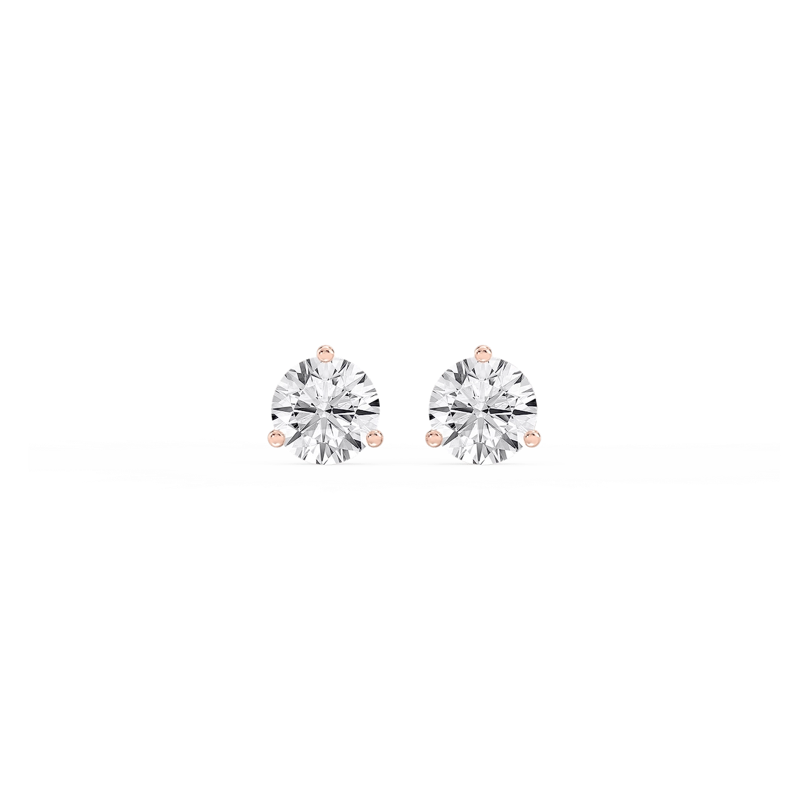 Round Lab Grown Diamond Classic Three Prong Martini Threaded Back Stud Earrings