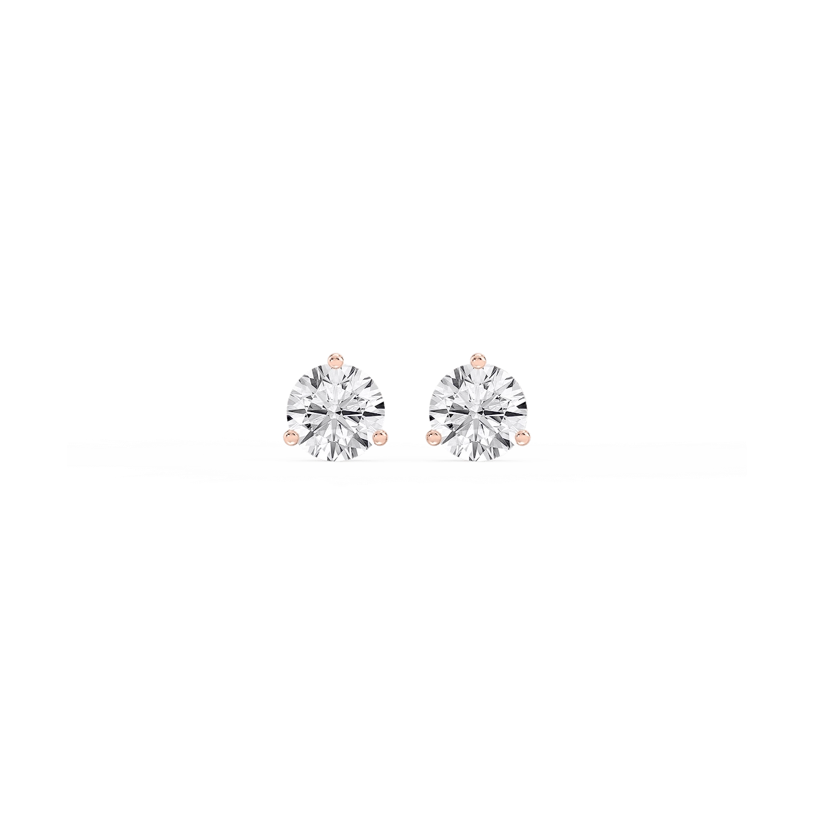 Round Lab Grown Diamond Classic Three Prong Martini Threaded Back Stud Earrings