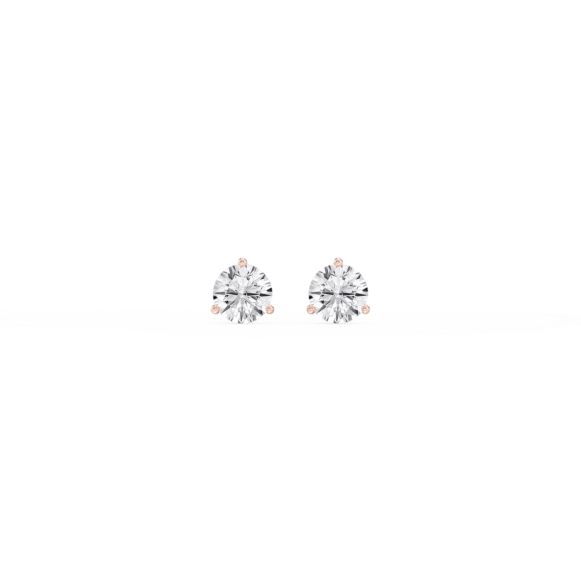 Round Lab Grown Diamond Classic Three Prong Martini Threaded Back Stud Earrings
