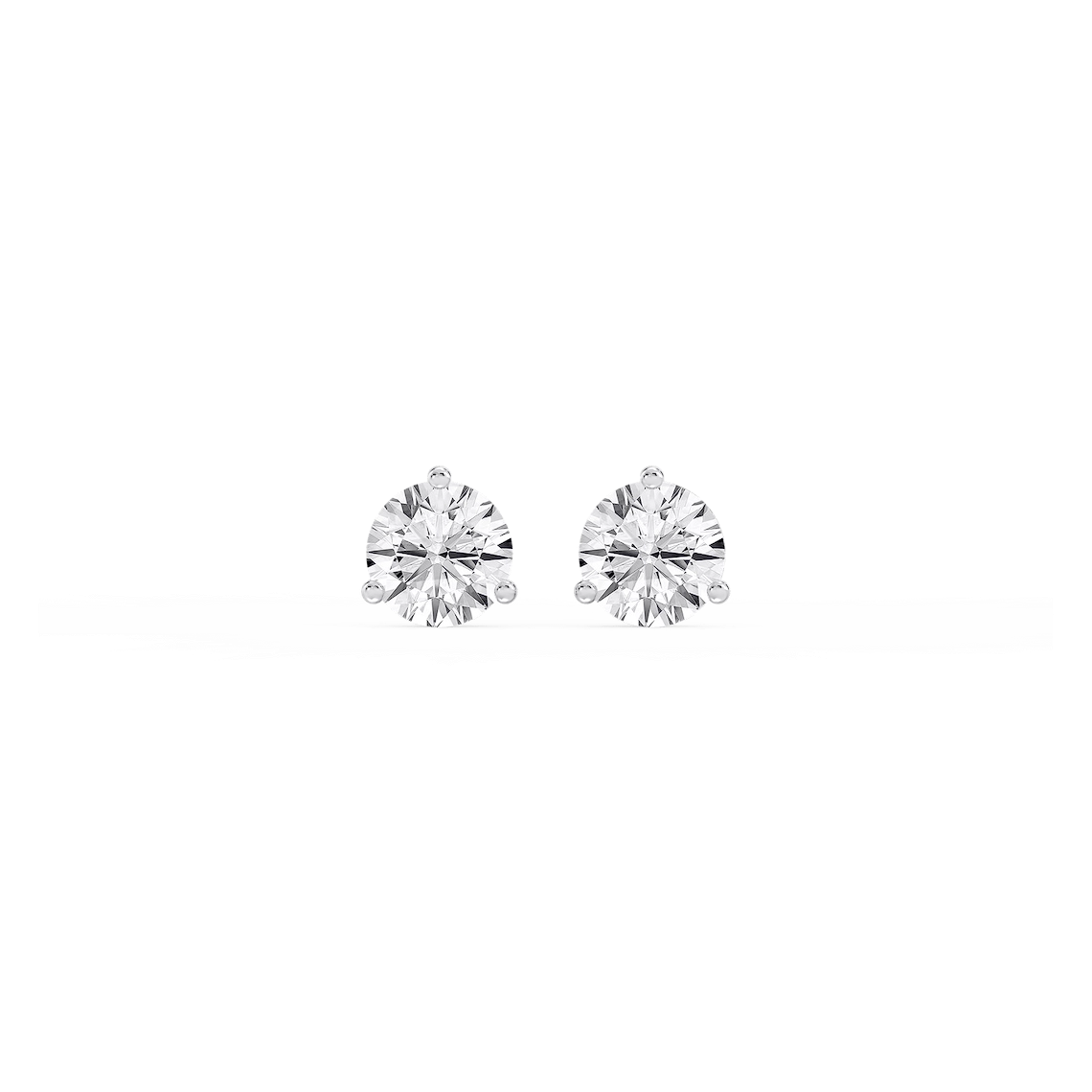 Round Lab Grown Diamond Classic Three Prong Martini Threaded Back Stud Earrings