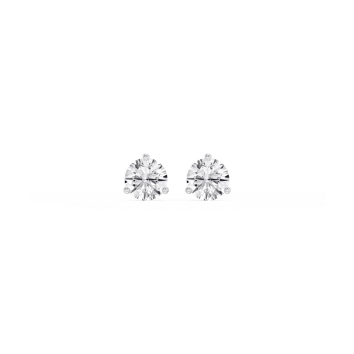 Round Lab Grown Diamond Classic Three Prong Martini Threaded Back Stud Earrings