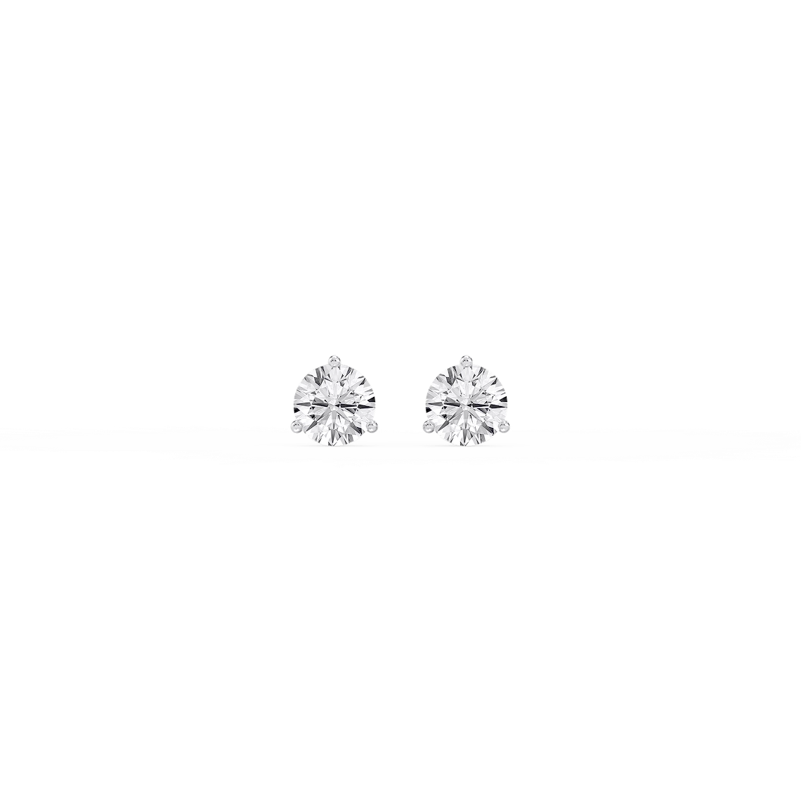 Round Lab Grown Diamond Classic Three Prong Martini Threaded Back Stud Earrings