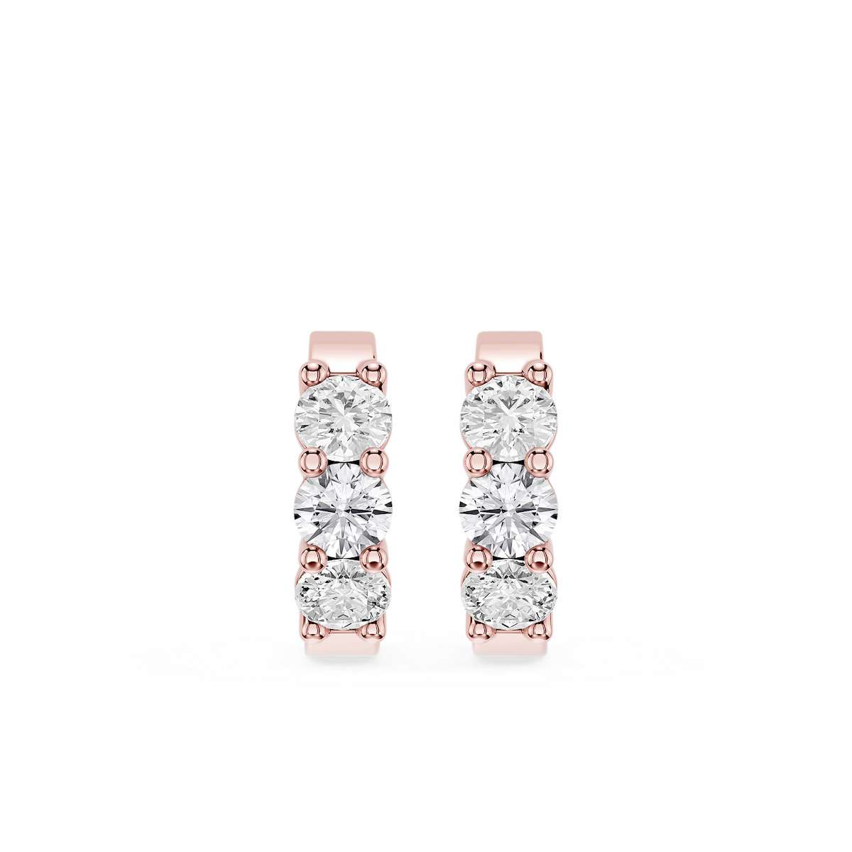 Round Lab Grown Diamond Three Stone Huggie Hoop Earrings
