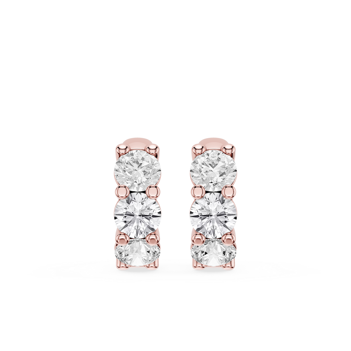 Round Lab Grown Diamond Three Stone Huggie Hoop Earrings