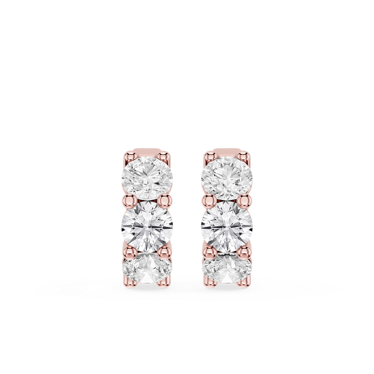 Round Lab Grown Diamond Three Stone Huggie Hoop Earrings