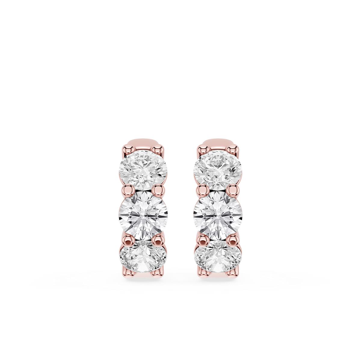 Round Lab Grown Diamond Three Stone Huggie Hoop Earrings