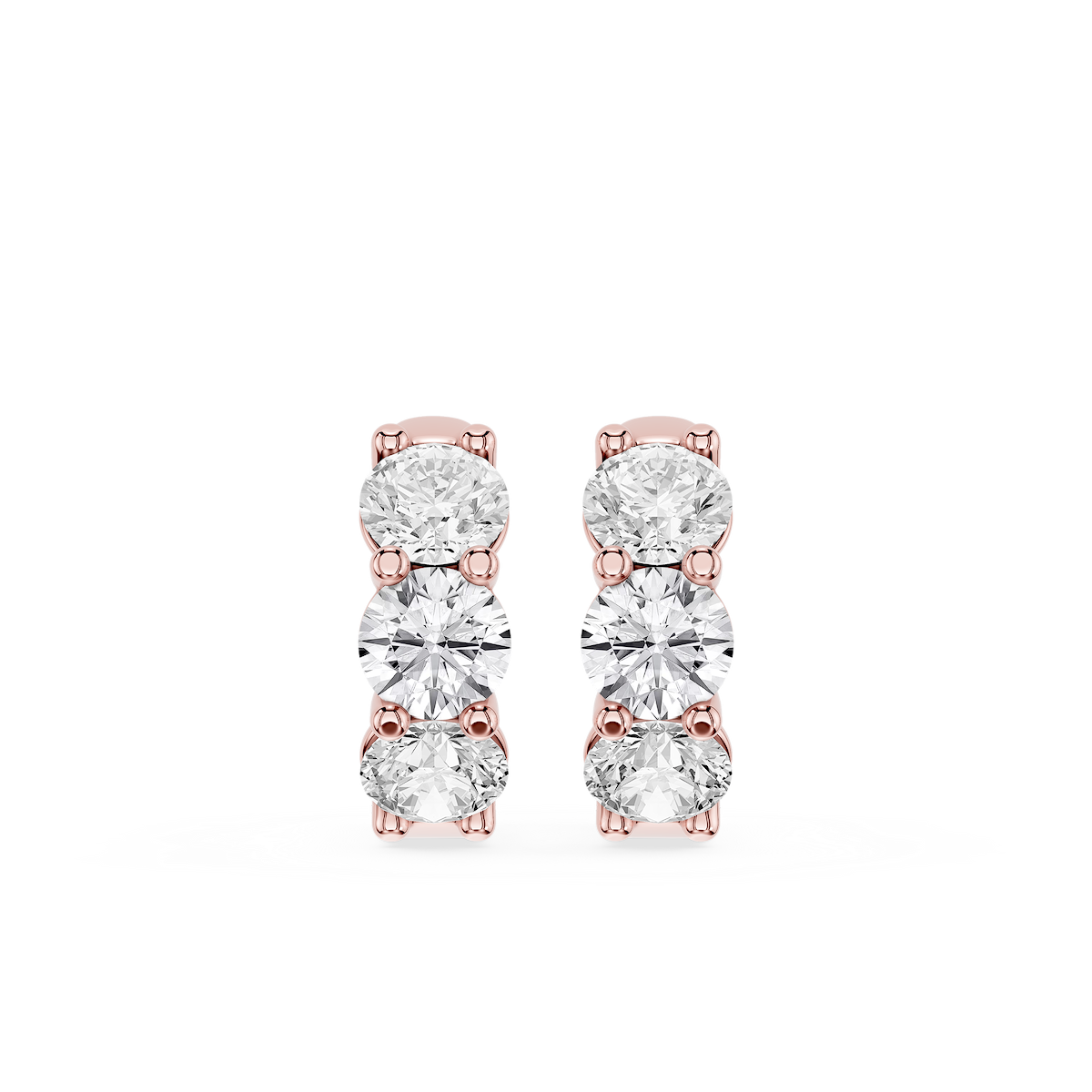 Round Lab Grown Diamond Three Stone Huggie Hoop Earrings