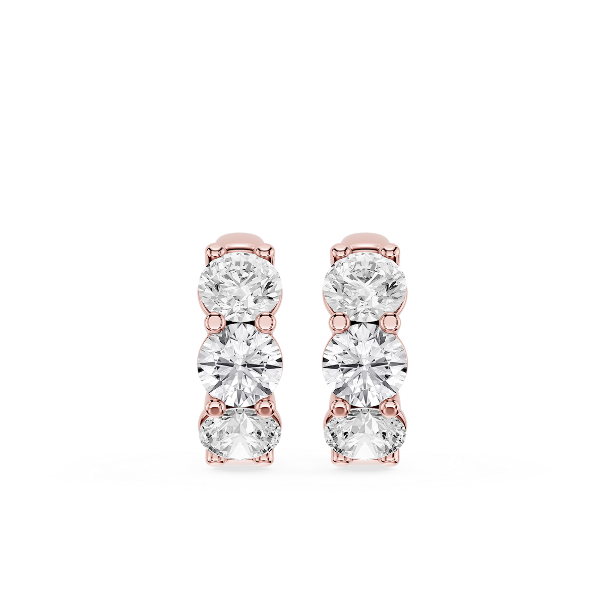 Round Lab Grown Diamond Three Stone Huggie Hoop Earrings