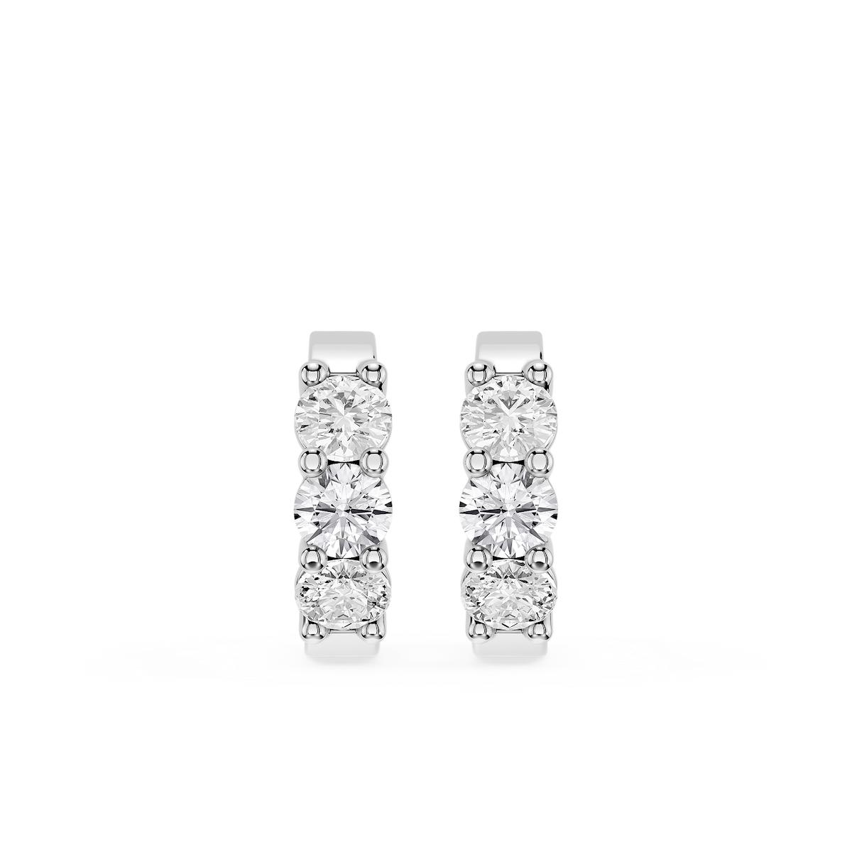 Round Lab Grown Diamond Three Stone Huggie Hoop Earrings