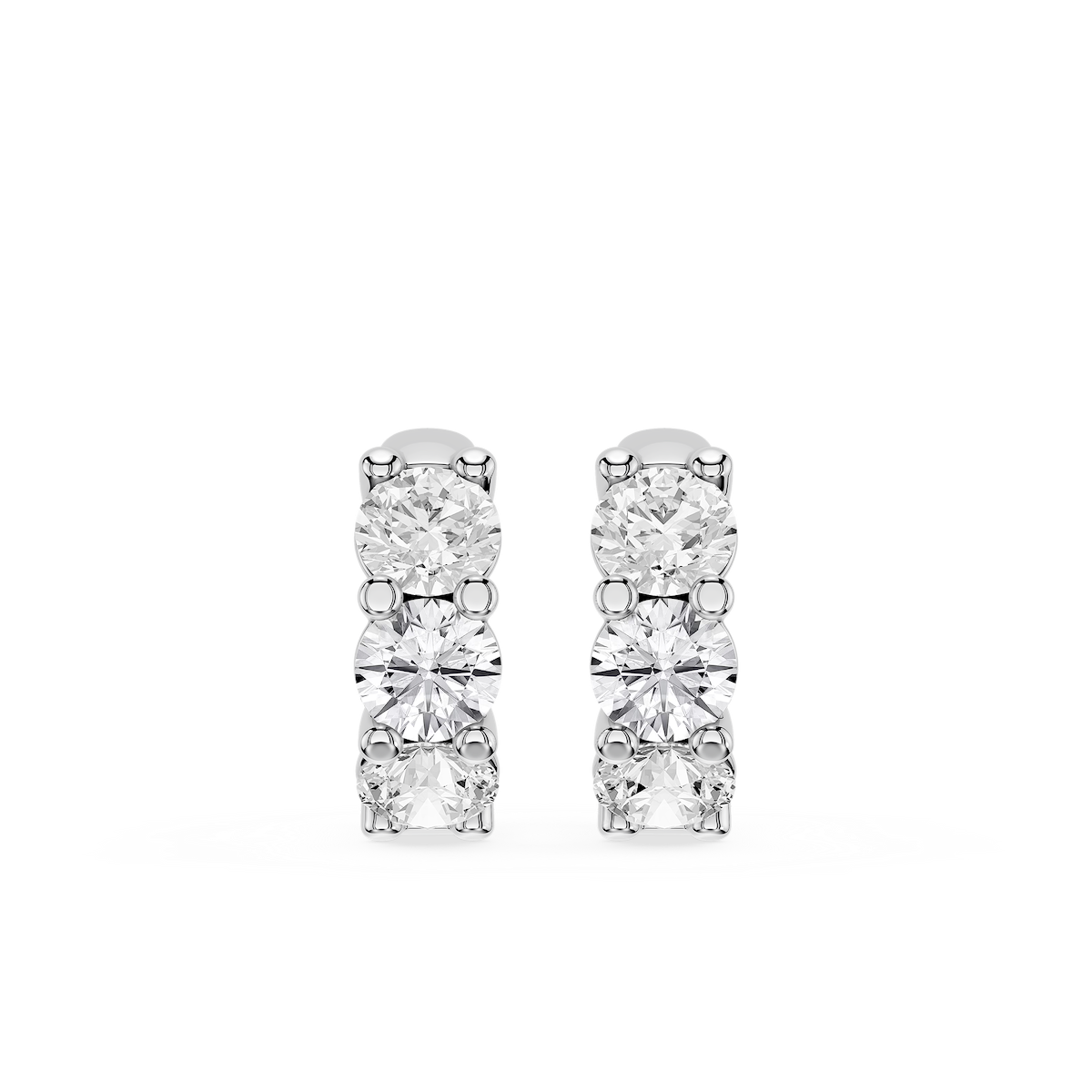 Round Lab Grown Diamond Three Stone Huggie Hoop Earrings