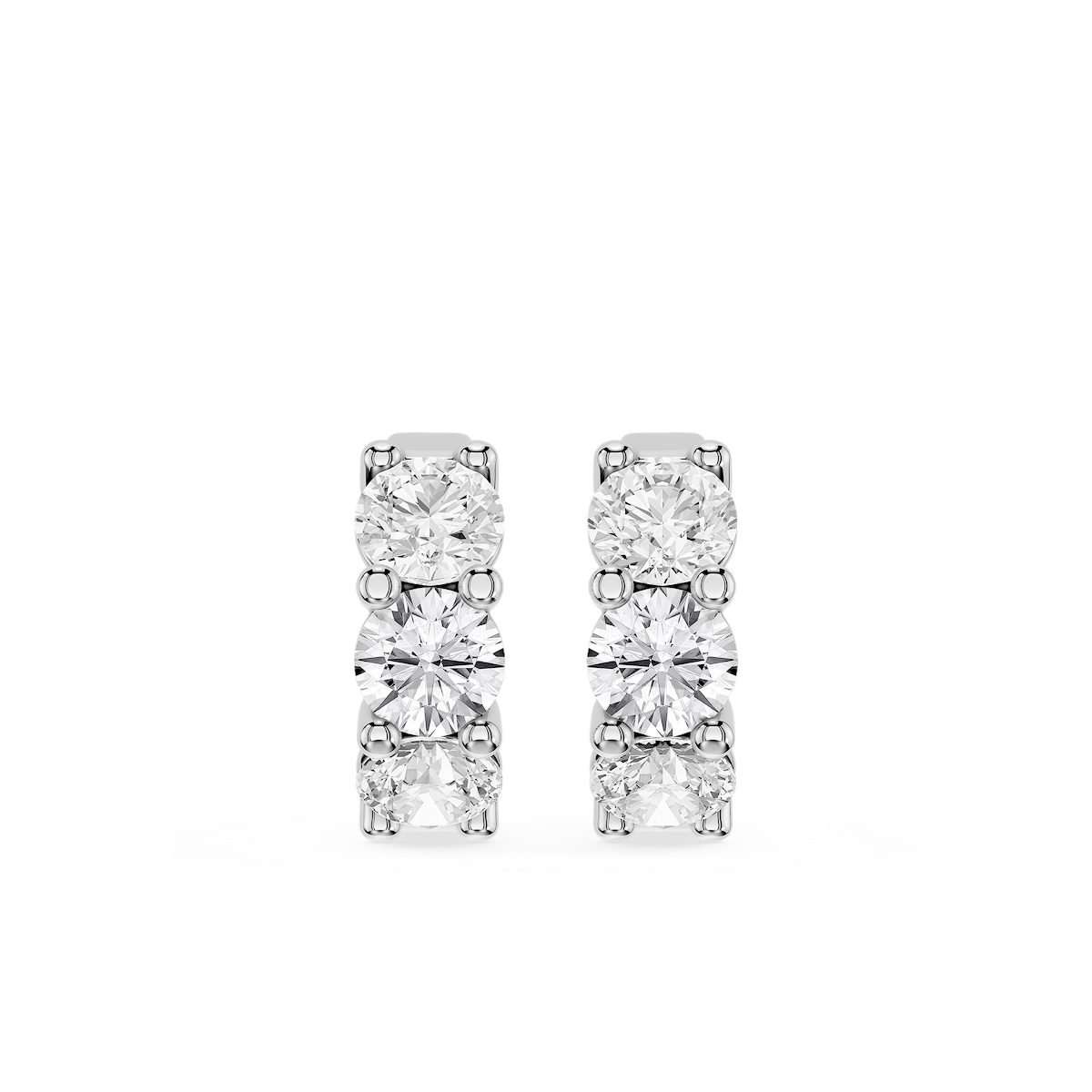 Round Lab Grown Diamond Three Stone Huggie Hoop Earrings