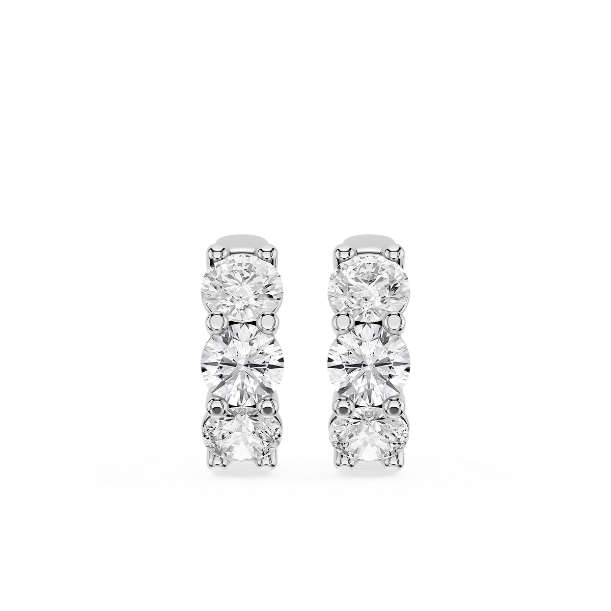 Round Lab Grown Diamond Three Stone Huggie Hoop Earrings
