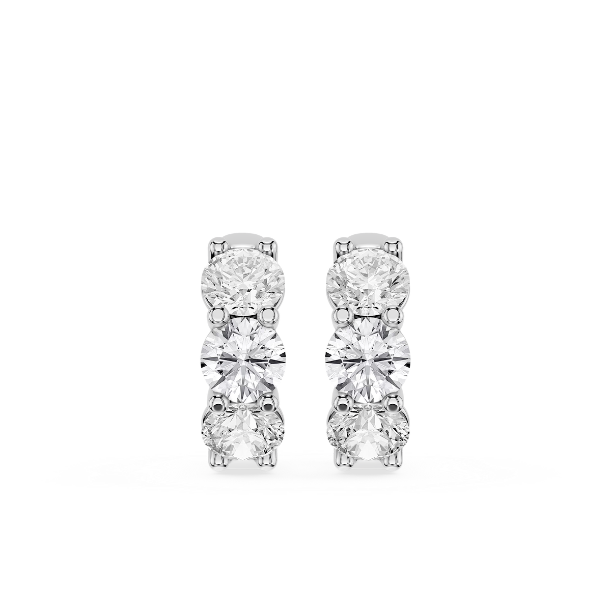 Round Lab Grown Diamond Three Stone Huggie Hoop Earrings