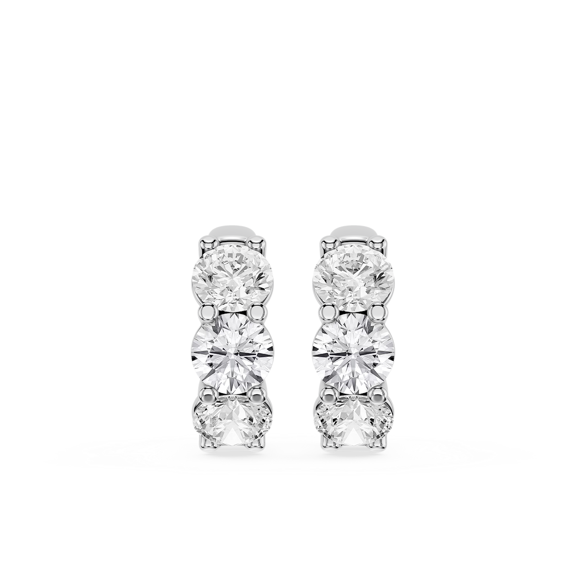 Round Lab Grown Diamond Three Stone Huggie Hoop Earrings