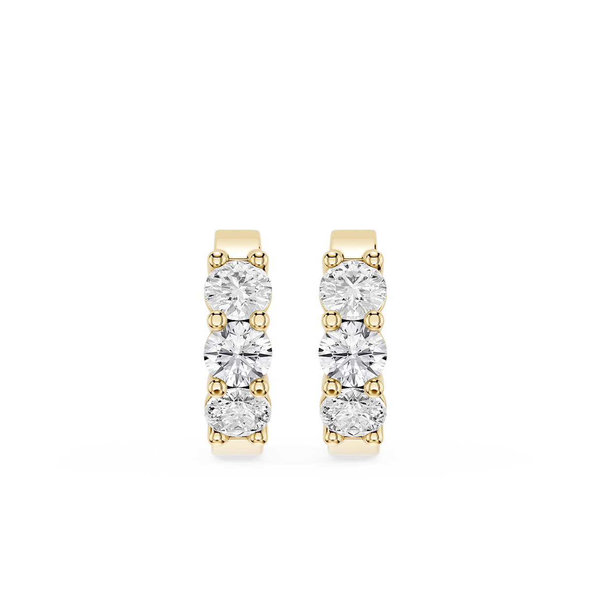 Round Lab Grown Diamond Three Stone Huggie Hoop Earrings