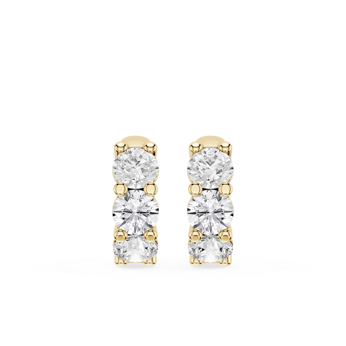 Round Lab Grown Diamond Three Stone Huggie Hoop Earrings