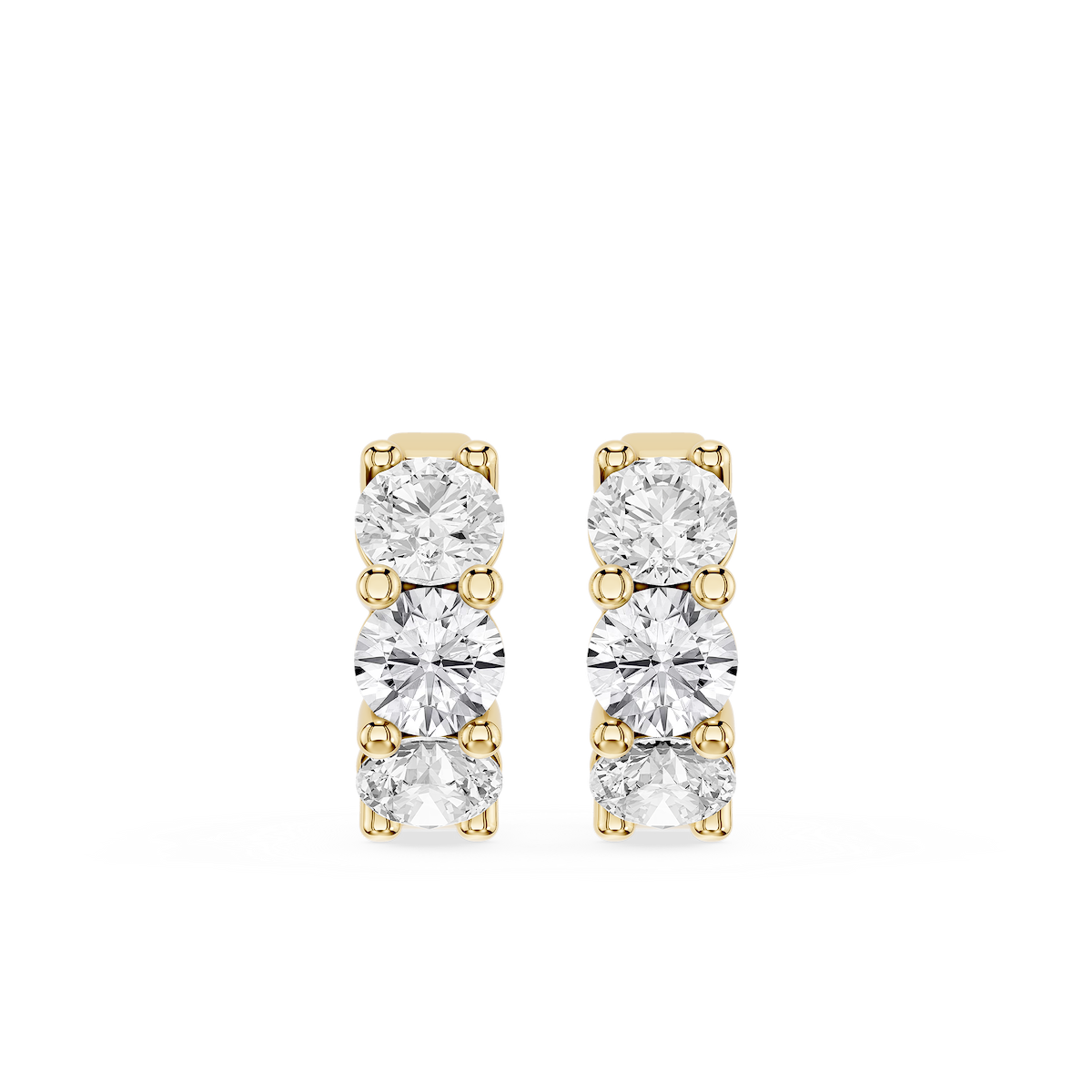 Round Lab Grown Diamond Three Stone Huggie Hoop Earrings