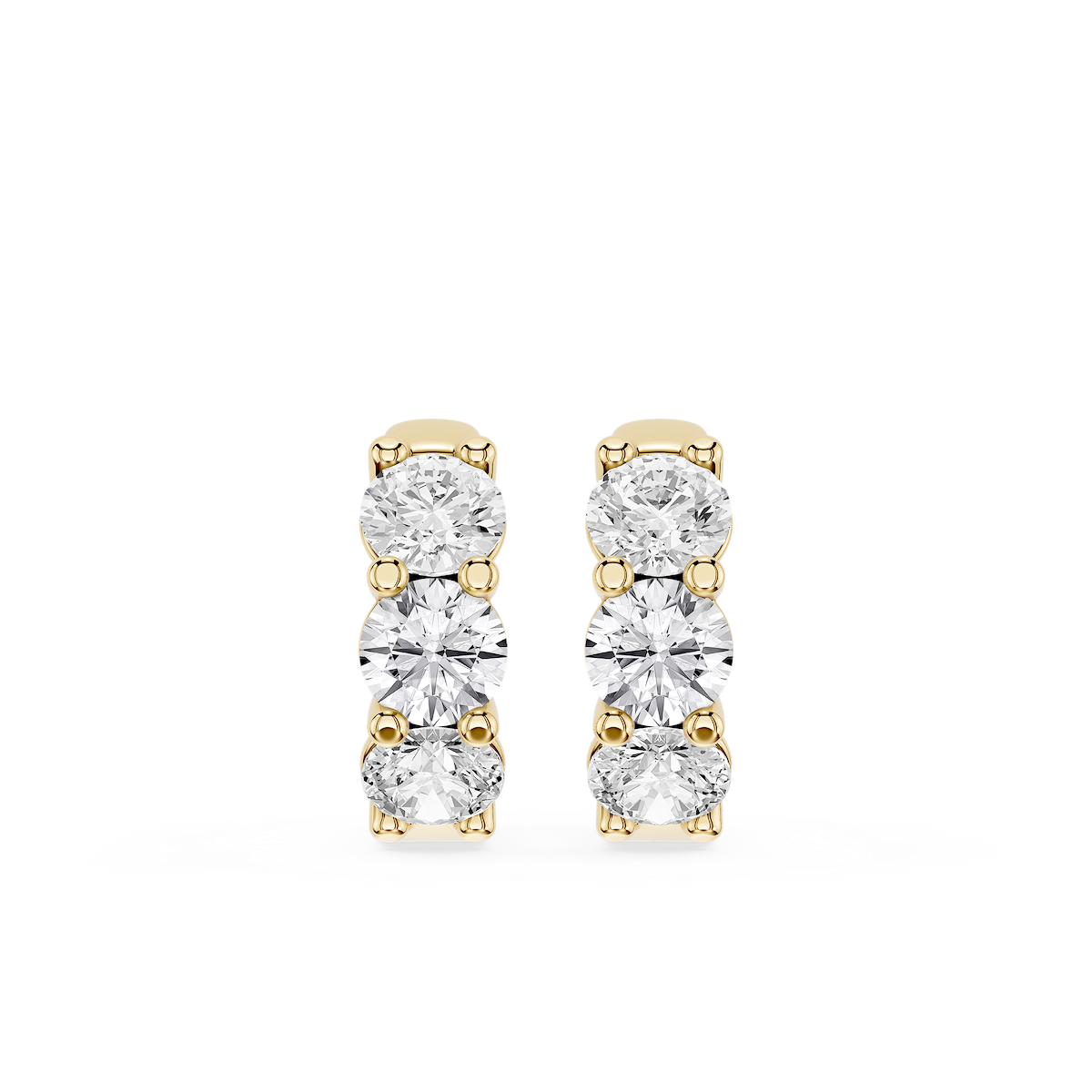 Round Lab Grown Diamond Three Stone Huggie Hoop Earrings