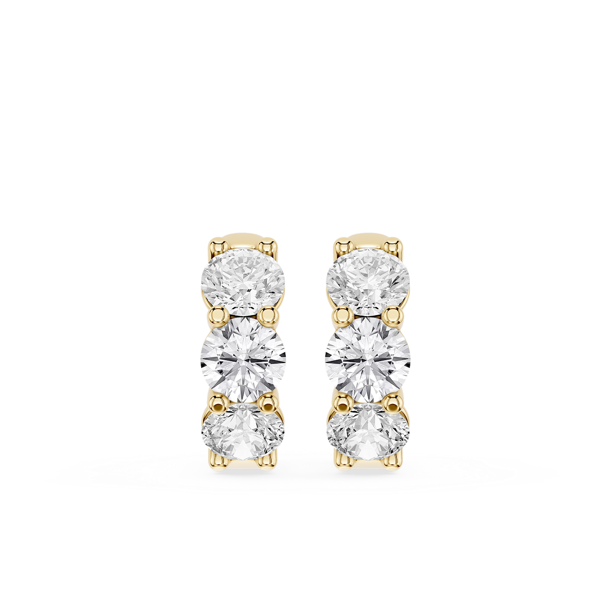 Round Lab Grown Diamond Three Stone Huggie Hoop Earrings