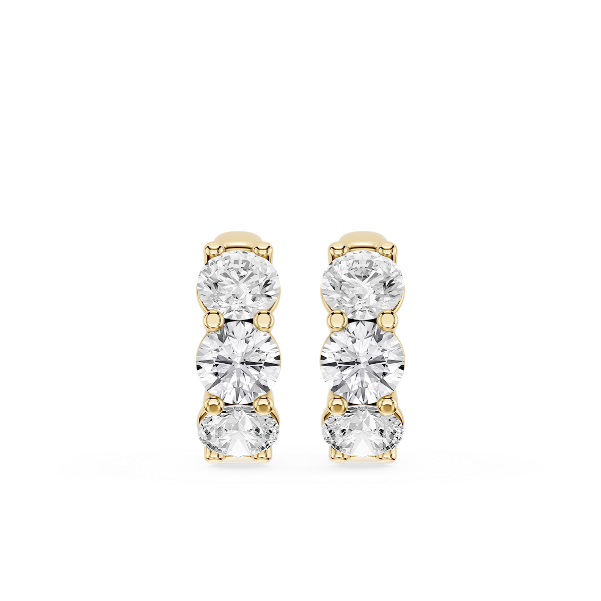 Round Lab Grown Diamond Three Stone Huggie Hoop Earrings