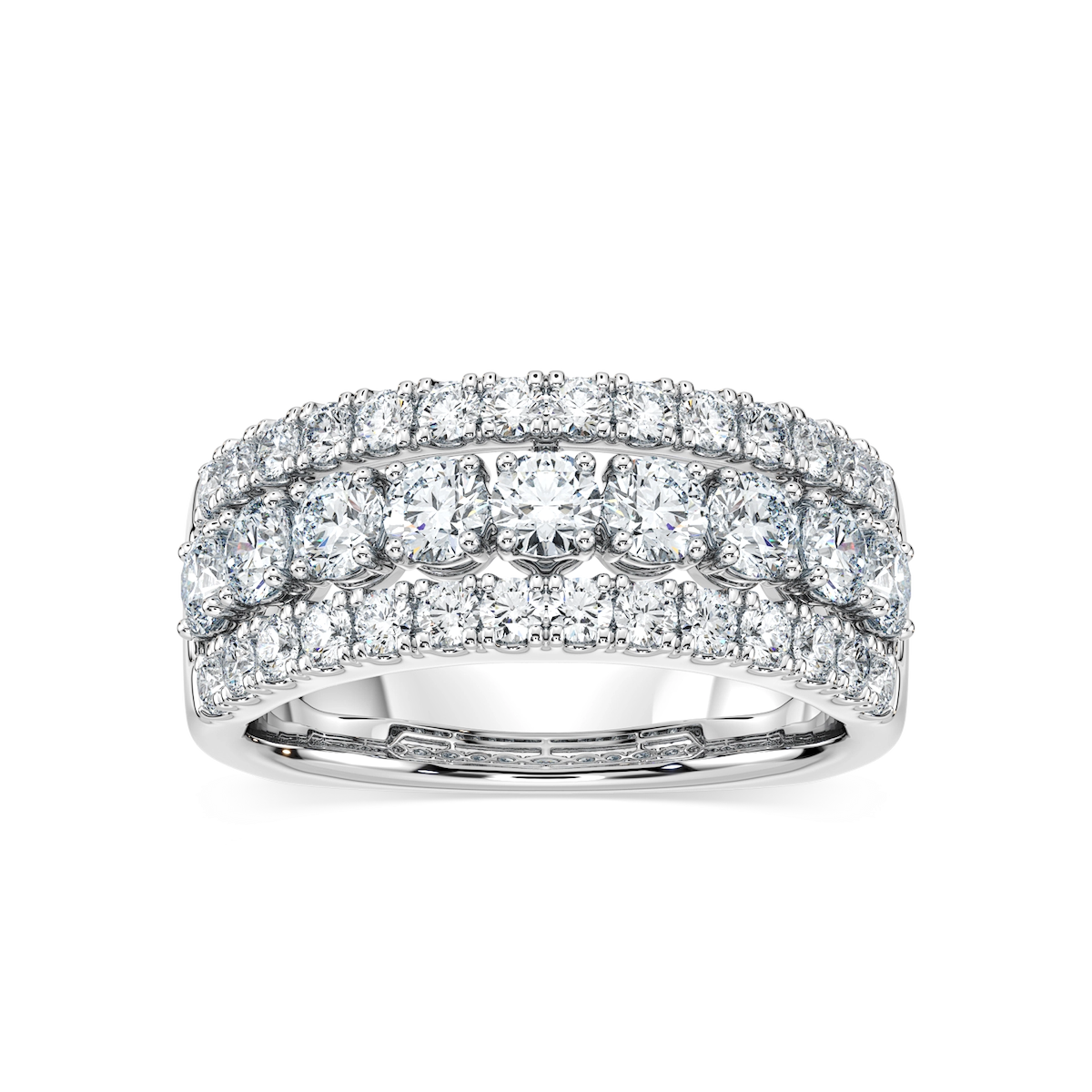 Fatima 1 ½ ctw Round Lab Grown Diamond Triple Row Euro Shank Anniversary Band