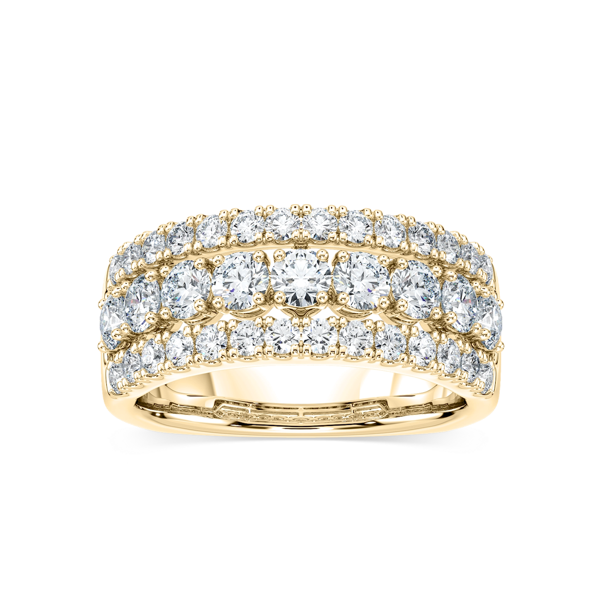 Fatima 1 ½ ctw Round Lab Grown Diamond Triple Row Euro Shank Anniversary Band