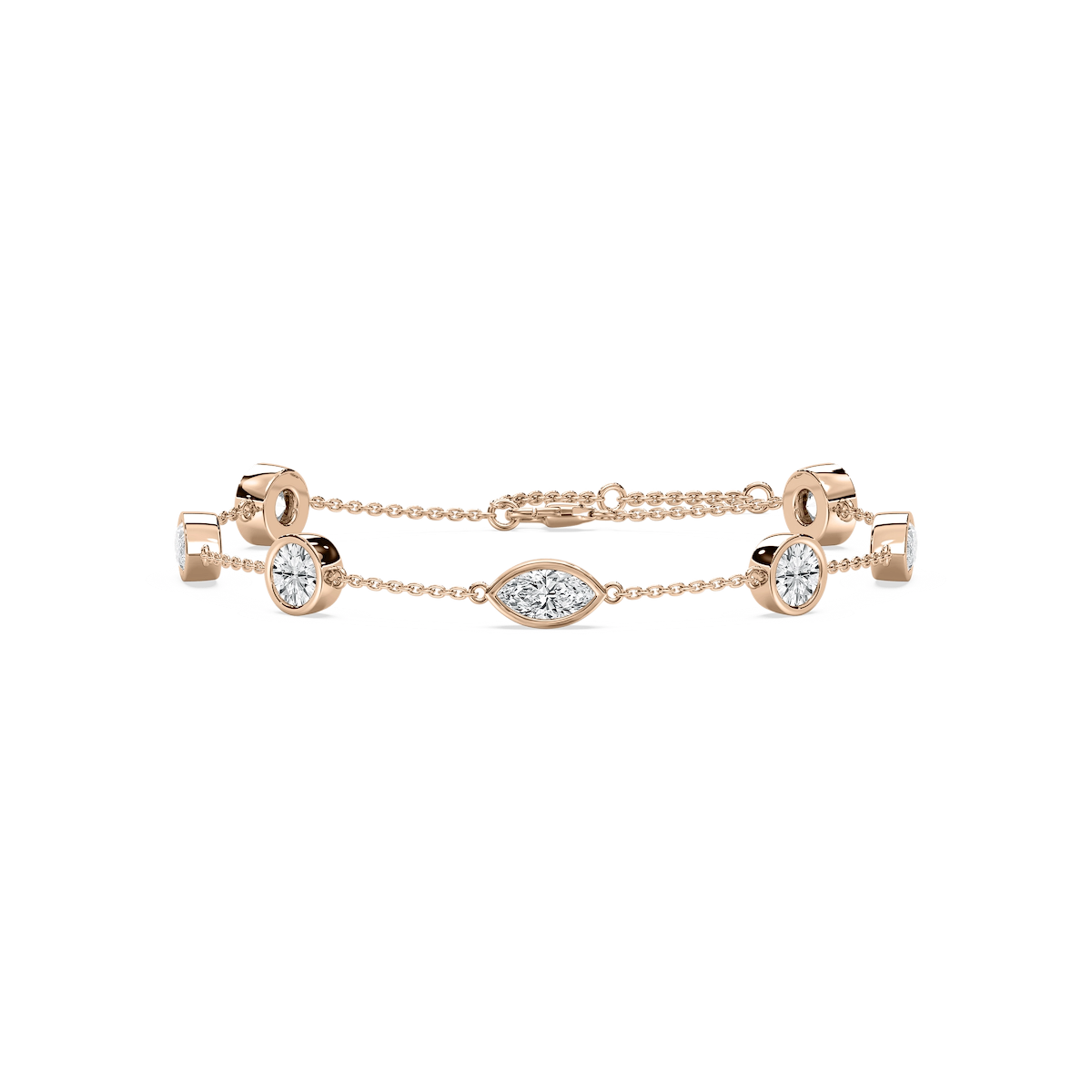 3 ¹⁄₂ ctw Round and Marquise Lab Grown Diamond Bezel Set Station Chain Bracelet  - 7 Inches