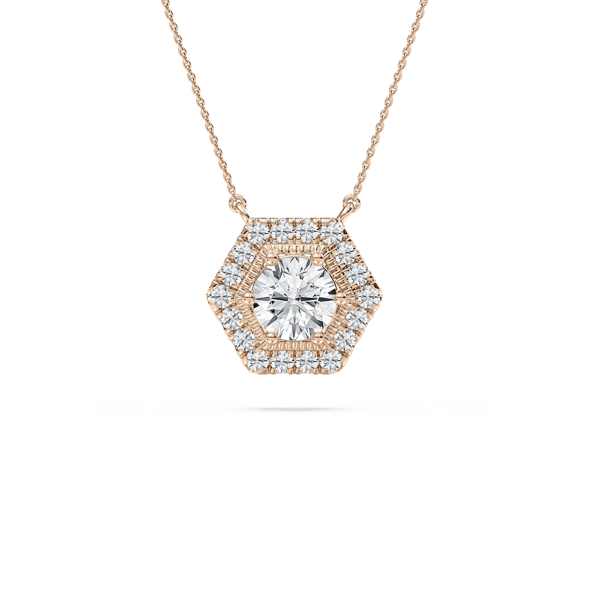 1 ¾ ctw Round Lab Grown Diamond Hexagon Halo Pendant - 18 Inches