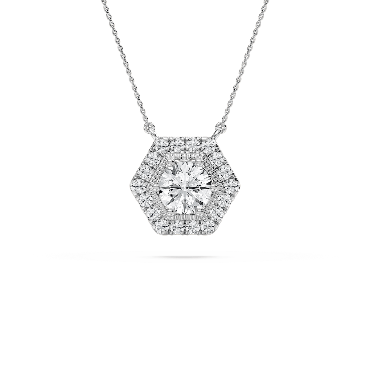 1 ¾ ctw Round Lab Grown Diamond Hexagon Halo Pendant - 18 Inches