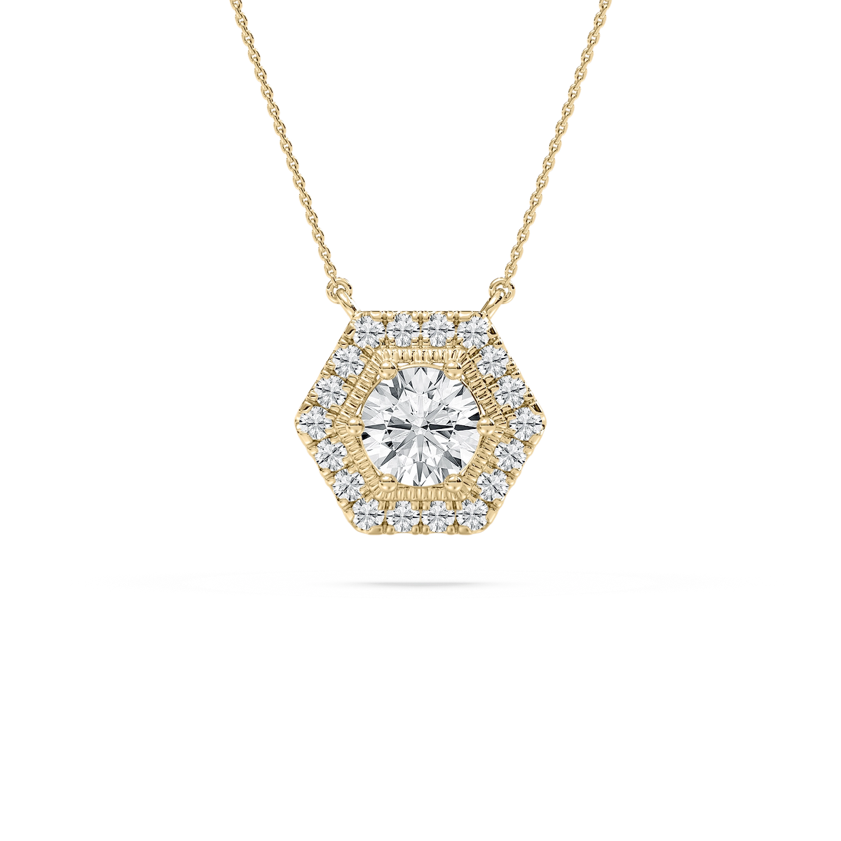 1 ¾ ctw Round Lab Grown Diamond Hexagon Halo Pendant - 18 Inches