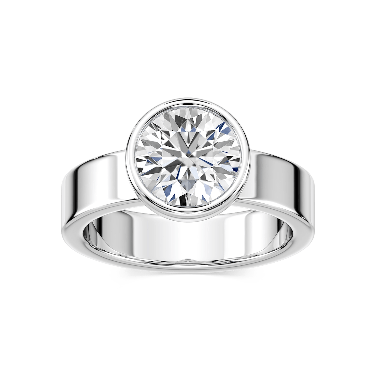 Erin Round Lab Grown Diamond Bezel 4mm Wide Band Solitaire Engagement Ring