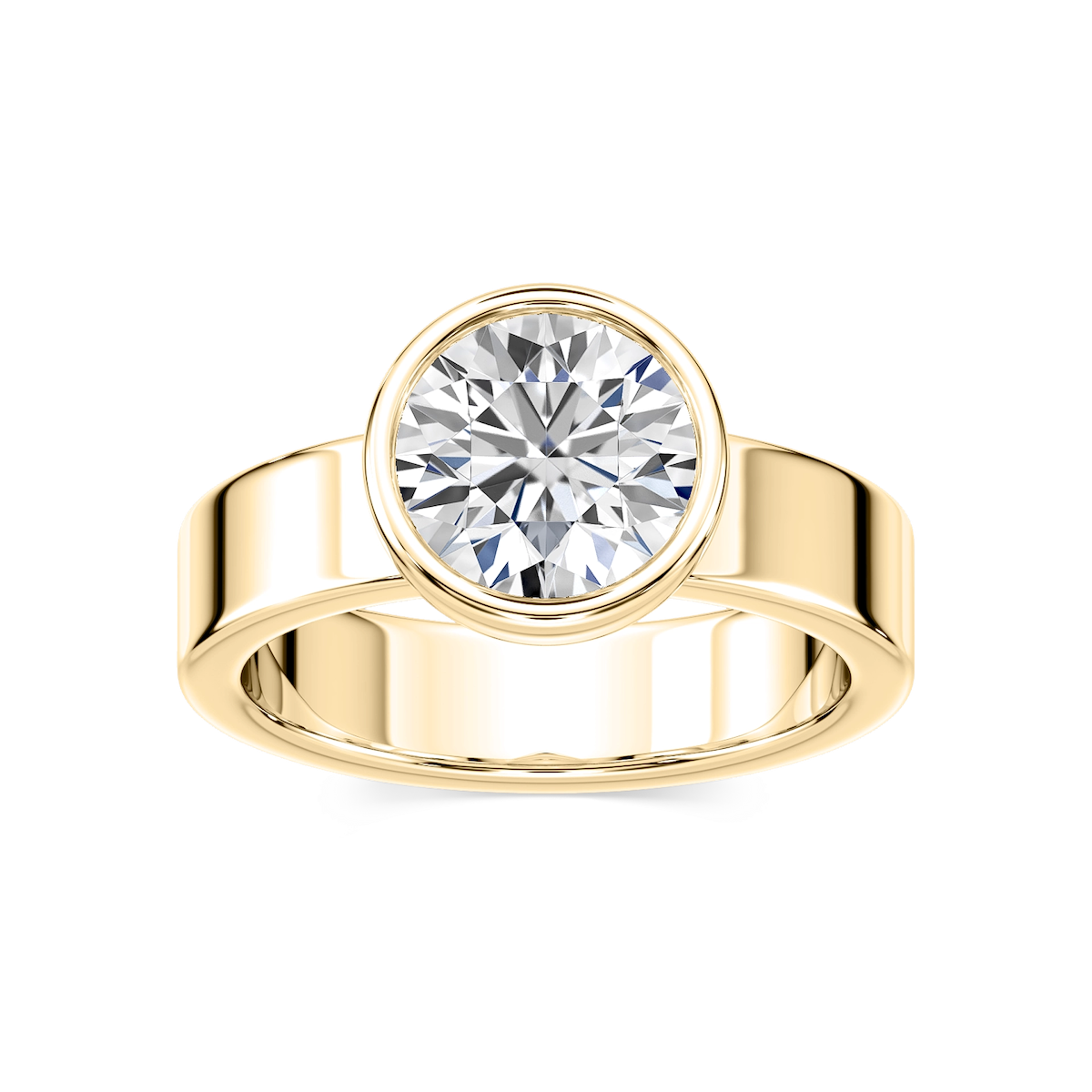 Erin Round Lab Grown Diamond Bezel 4mm Wide Band Solitaire Engagement Ring