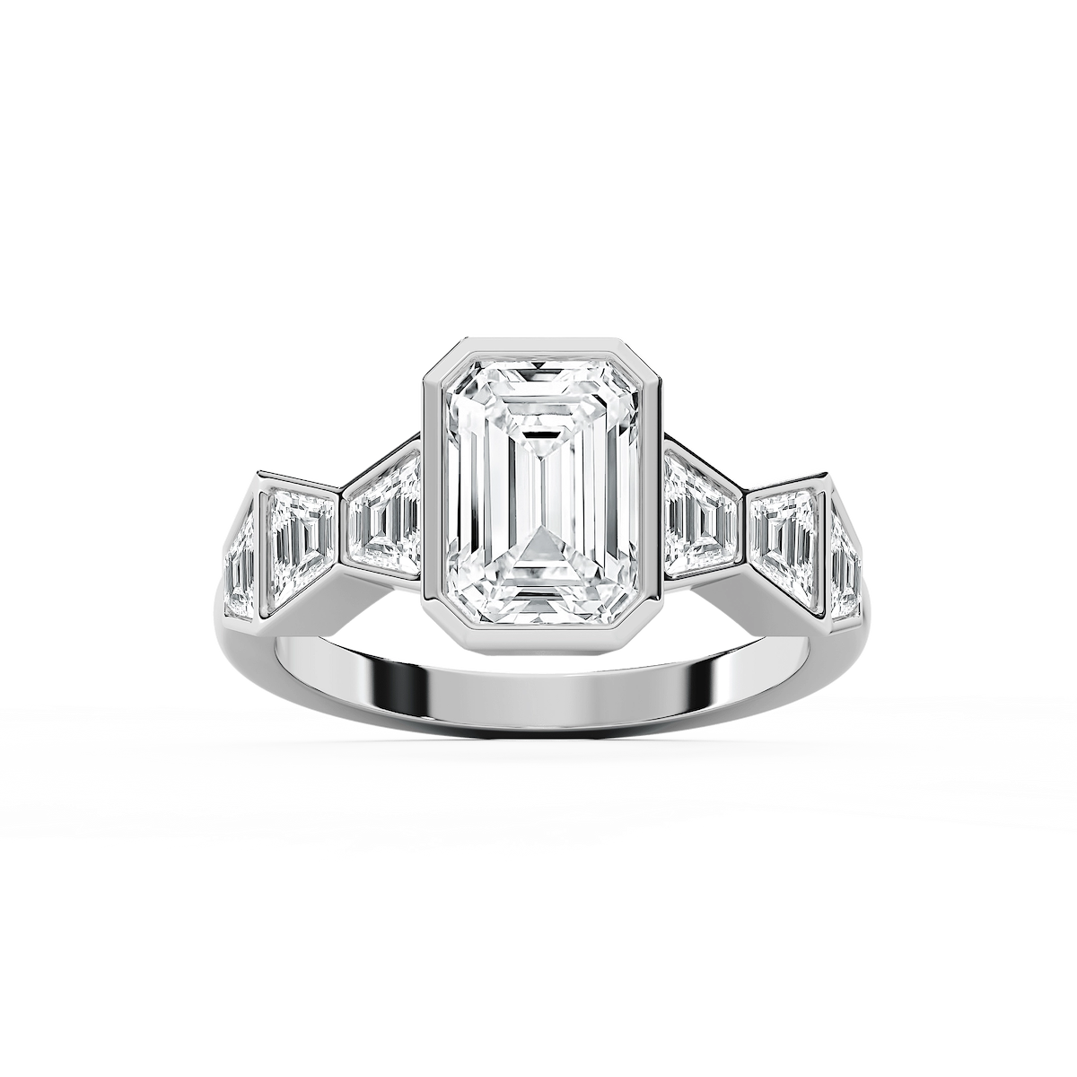 Rylie 2 ¹⁄₂ ctw Emerald Lab Grown Diamond Bezel Side Stone Engagement Ring