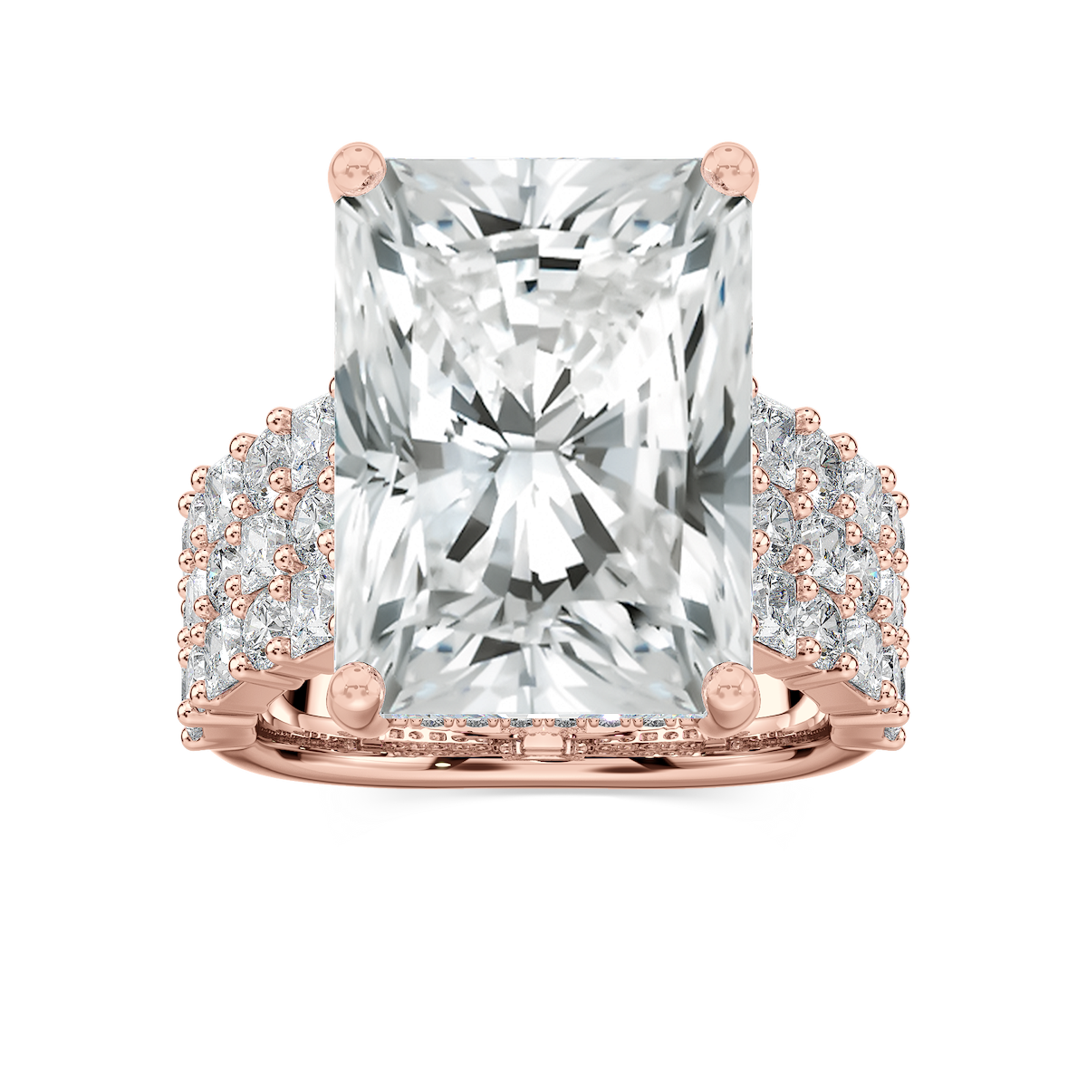 Sandra 17 ¾ ctw Radiant Lab Grown Diamond Triple Row Side Stone Engagement Ring - Signature Collection