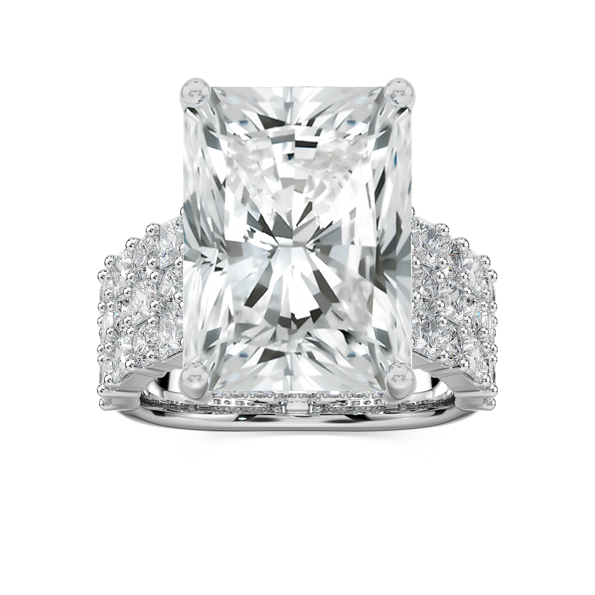 Sandra 17 ¾ ctw Radiant Lab Grown Diamond Triple Row Side Stone Engagement Ring - Signature Collection