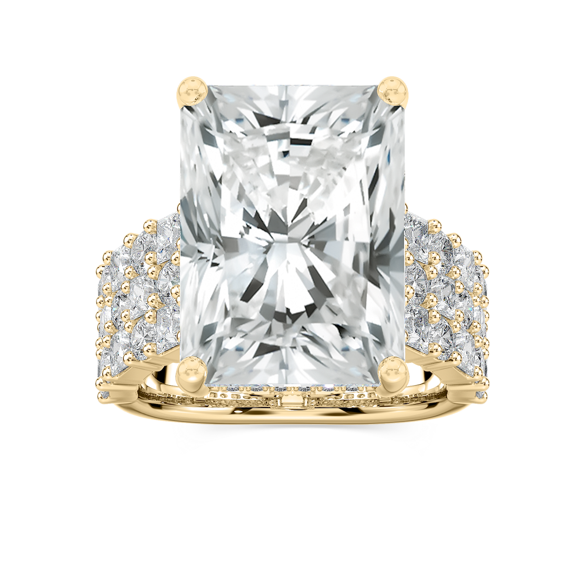 Sandra 17 ¾ ctw Radiant Lab Grown Diamond Triple Row Side Stone Engagement Ring - Signature Collection