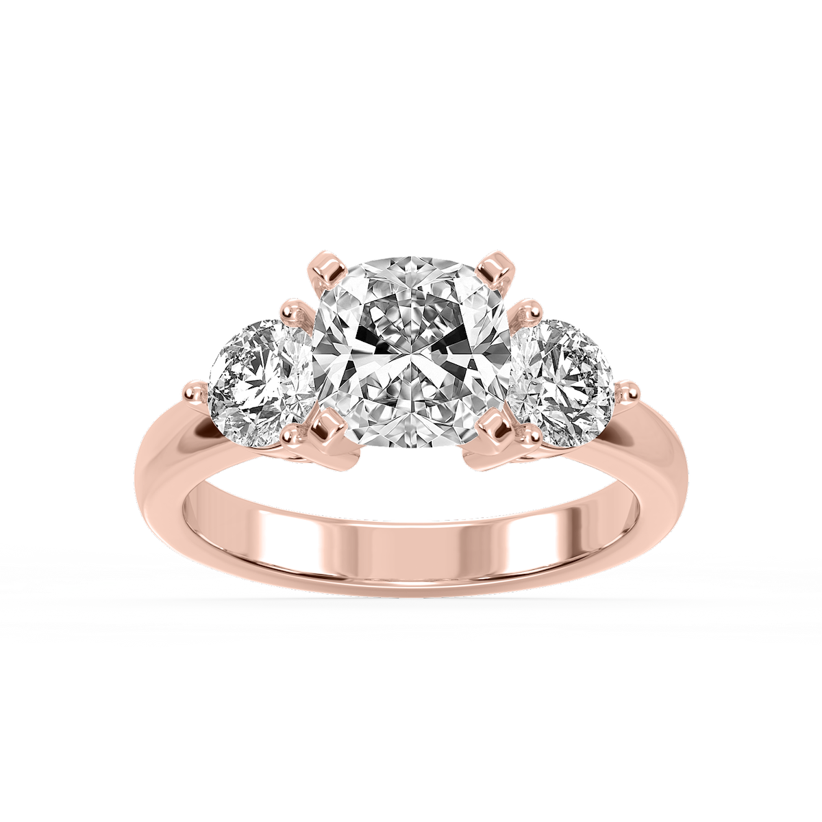 Savannah Cushion Lab Grown Diamond Round Sides Three Stone Engagement Ring