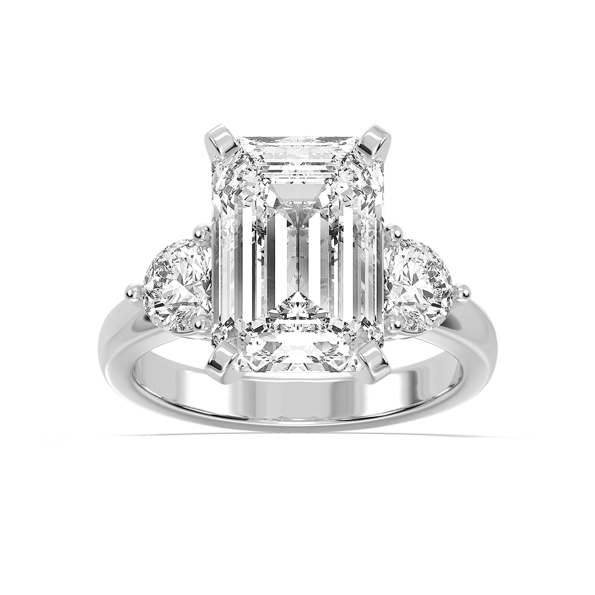 Savannah Emerald Lab Grown Diamond Round Sides Three Stone Engagement Ring