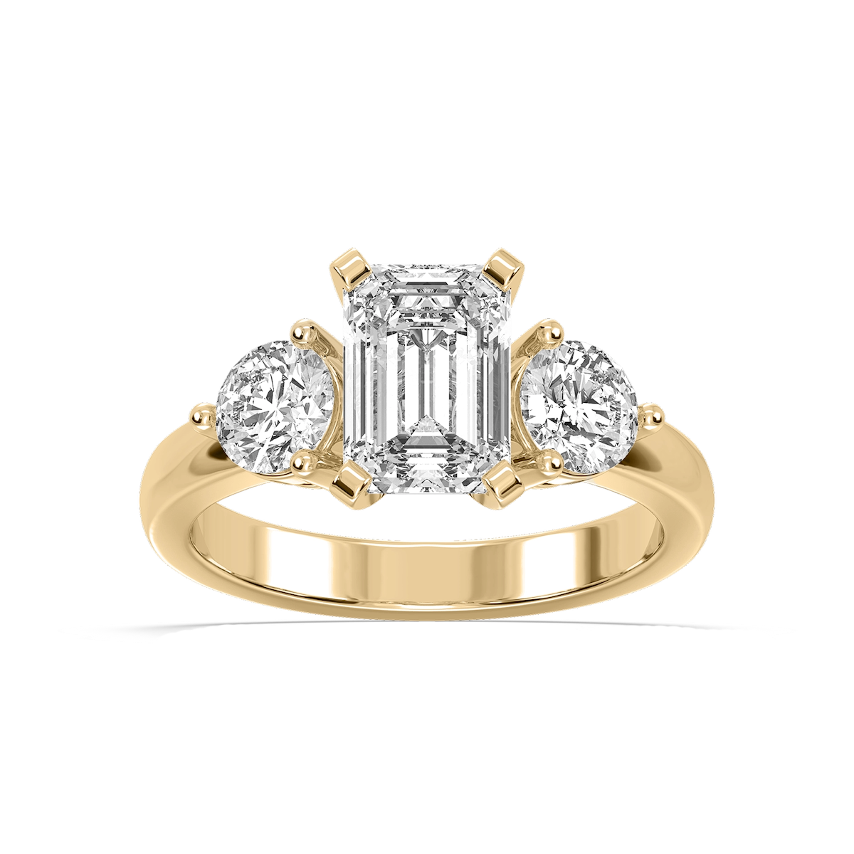 Savannah Emerald Lab Grown Diamond Round Sides Three Stone Engagement Ring
