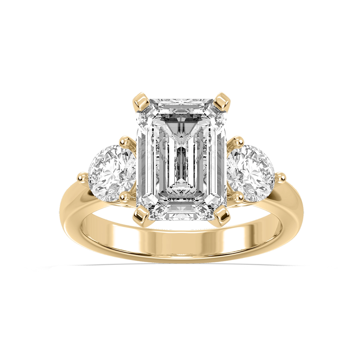 Savannah Emerald Lab Grown Diamond Round Sides Three Stone Engagement Ring